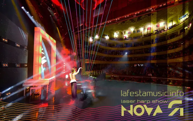 Laser Frau und Lasershow. Originelle Laserkünstlerin. Buchen Sie die Lasergirl-Show „novaYA“ mit Laserharfe für Hochzeit, Party und Firmenevent. Die Laser Diva